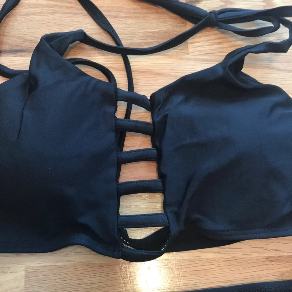 HOTAPEI Swim Black Bikini with Cutouts